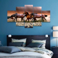Quadro decorativo mosaico Foto  tema Cavalos, Mdf 2,5mm 115x60cm 5pçs
