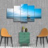 Quadro decorativo mosaico Mar, céu e Barco 5pç Mdf 2,5mm 115x60cm