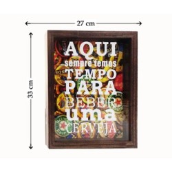 Quadro Porta tampinhas Cerveja Bar churrasco cozinha Quadro em Madeira e Vidro 27x33 cm
